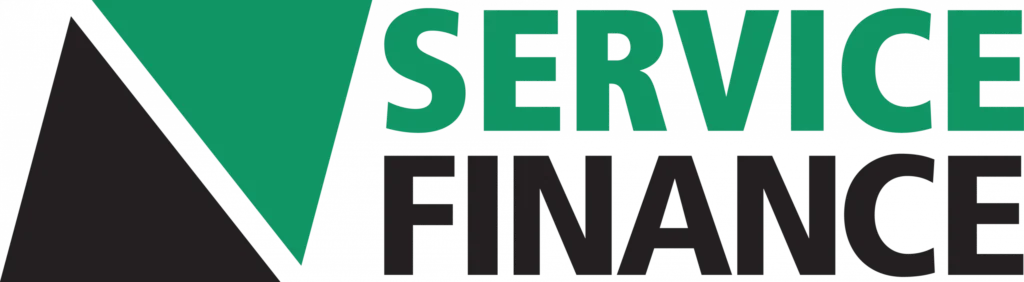 The image shows the Service Finance Company logo with a green and black graphic and the words "Service Finance" in bold, uppercase letters.